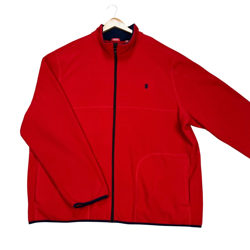 IZOD Jacket Mens 2XLT Red Long Sleeve Full Zip Lightweight Soft Fleece Pocket